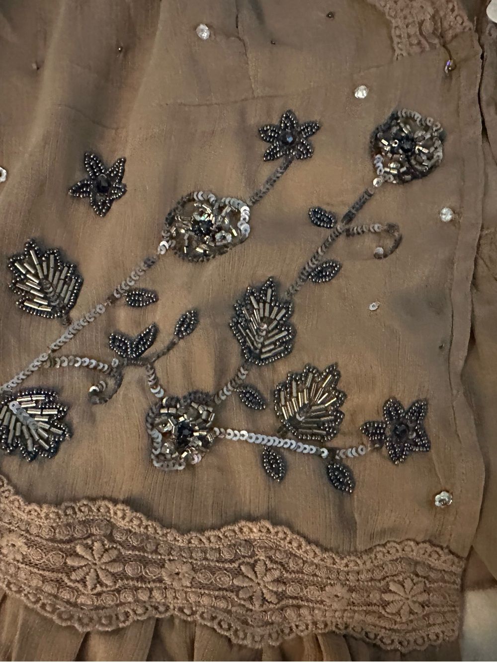 Free People Intimately Beaded Sequin Cami Taupe Lace Trim XL NWT - Picture 4 of 10